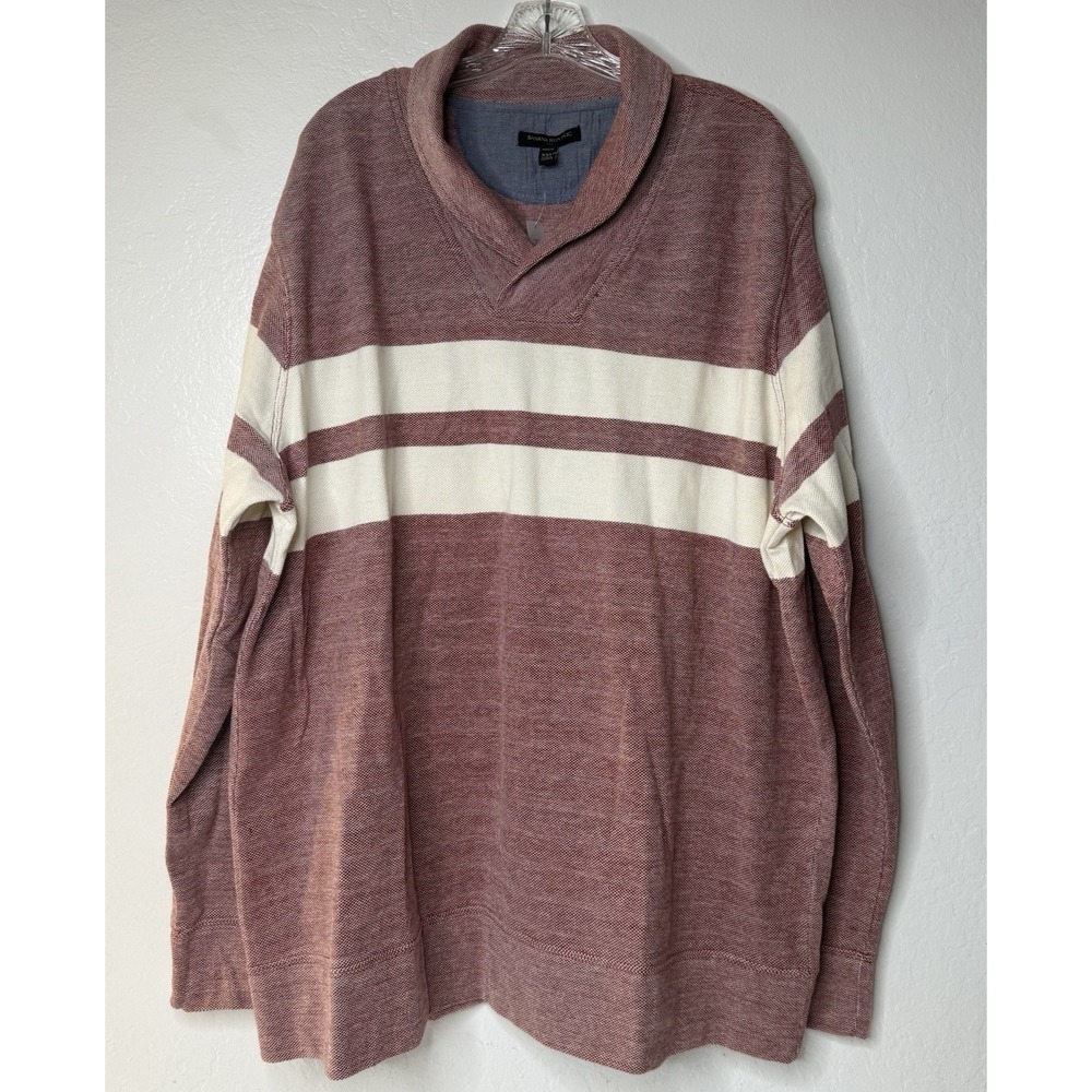 Banana Republic Rugby Sweater Men's Size XXL Red Cream Shawl Collar Preppy‎ New